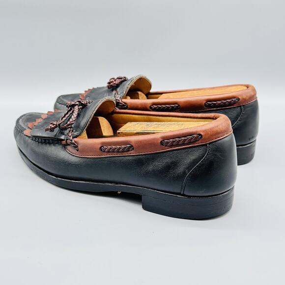 Allen Edmonds Shoes Mens 8.5 Black Leather Kiltie Loafers Moc Toe Dress Vtg USA main image 6